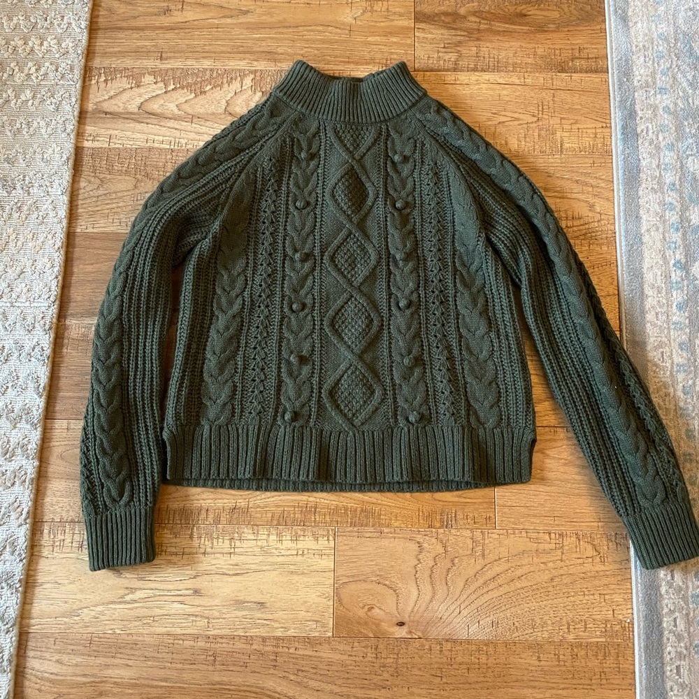 J Crew Green Cable Knit sweater